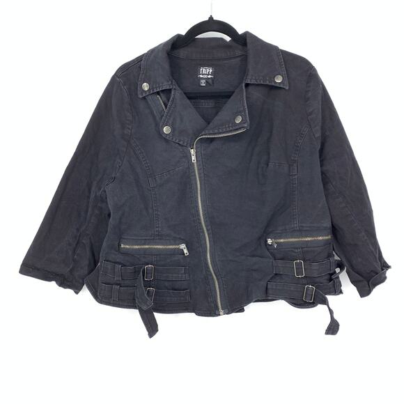 Tripp Jacket Womens 2 Apx US L Zip Front Black Zipper Detail Cropped 3/4 Sleeve - Picture 1 of 6